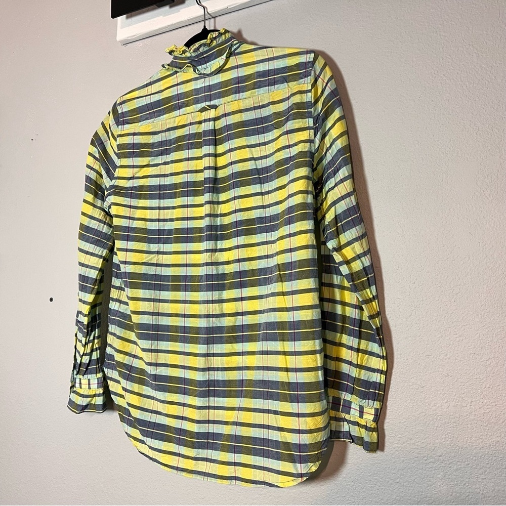 J. Crew Classic Fit Silk Cotton Voile Ruffleneck Shirt Spring Plaid Size 2